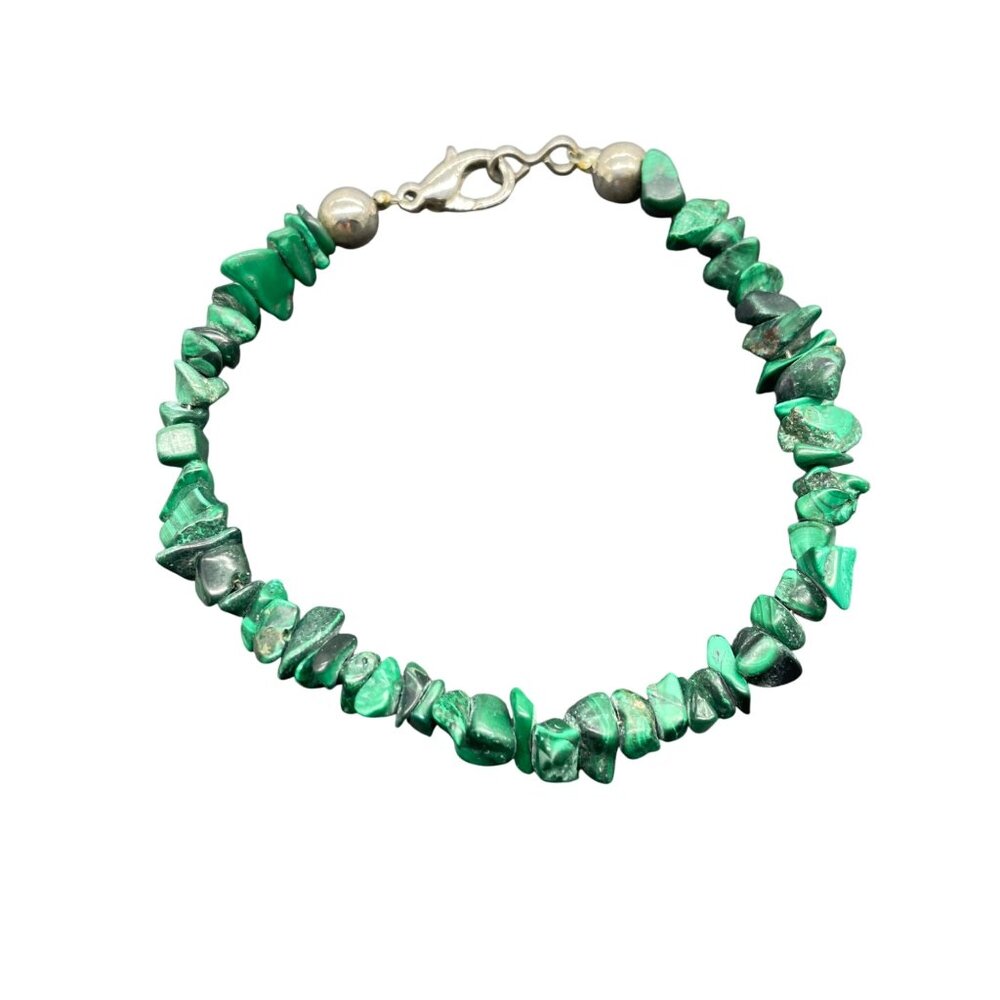 Malachite Chip Beaded Bracelet With Silver Clasp